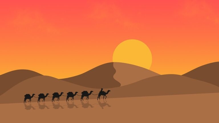 an image showing camels caravan in the desert