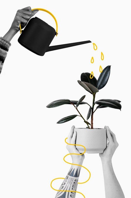 ilustration of two people watering a plant