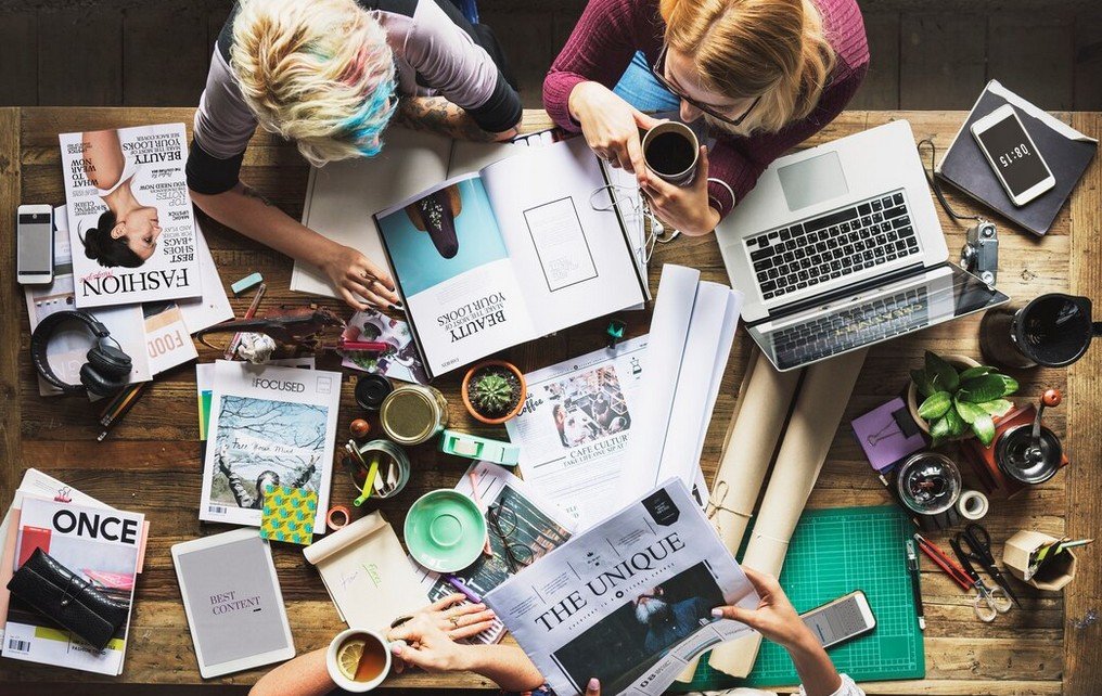 people working at company office