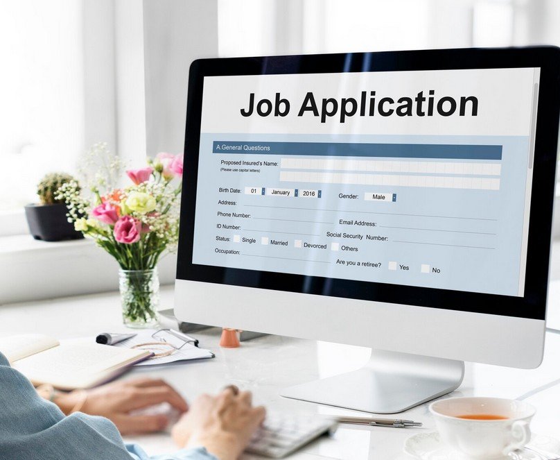 pc monitor shows the word job application