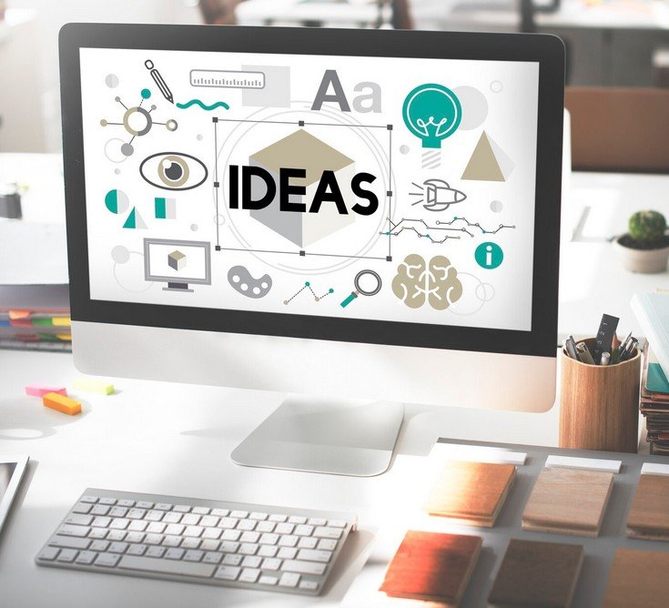 pc monitoor shows the word ideas