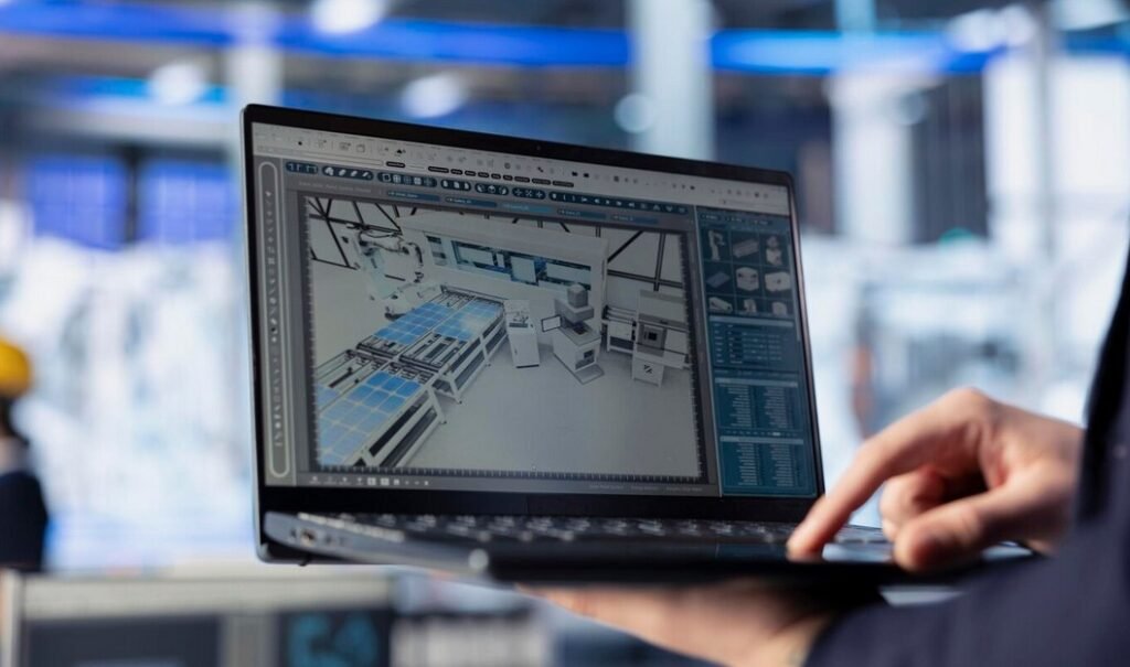 engnieer working on an engineering programm at a factory