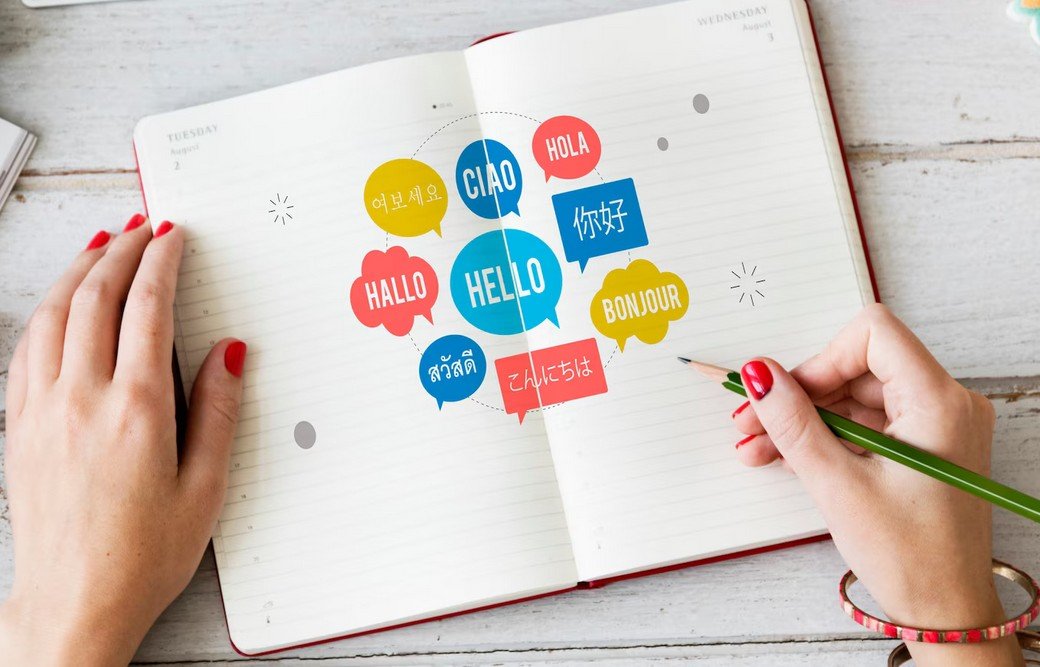 woman studing in a languages book