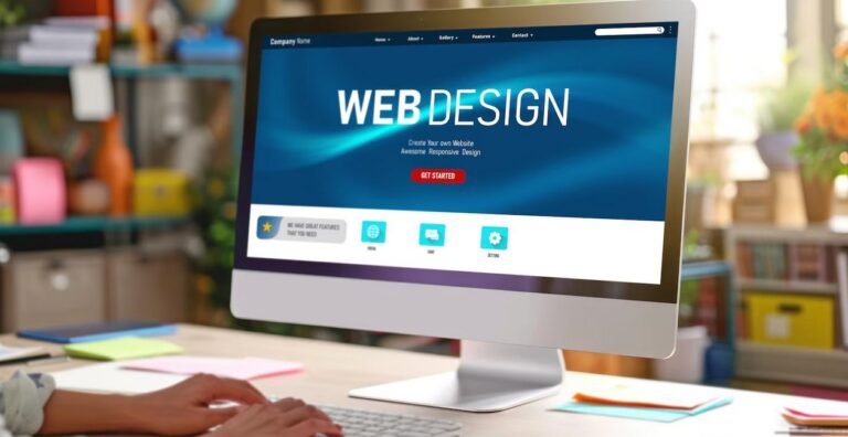 a pc monitor showing the word web design